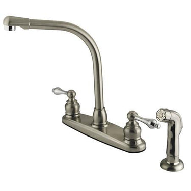 Kingston Brass Victorian High Arch with Lever Handles and Sprayer, Satin Nickel with Chrome Kitchen Faucet Kingston Brass